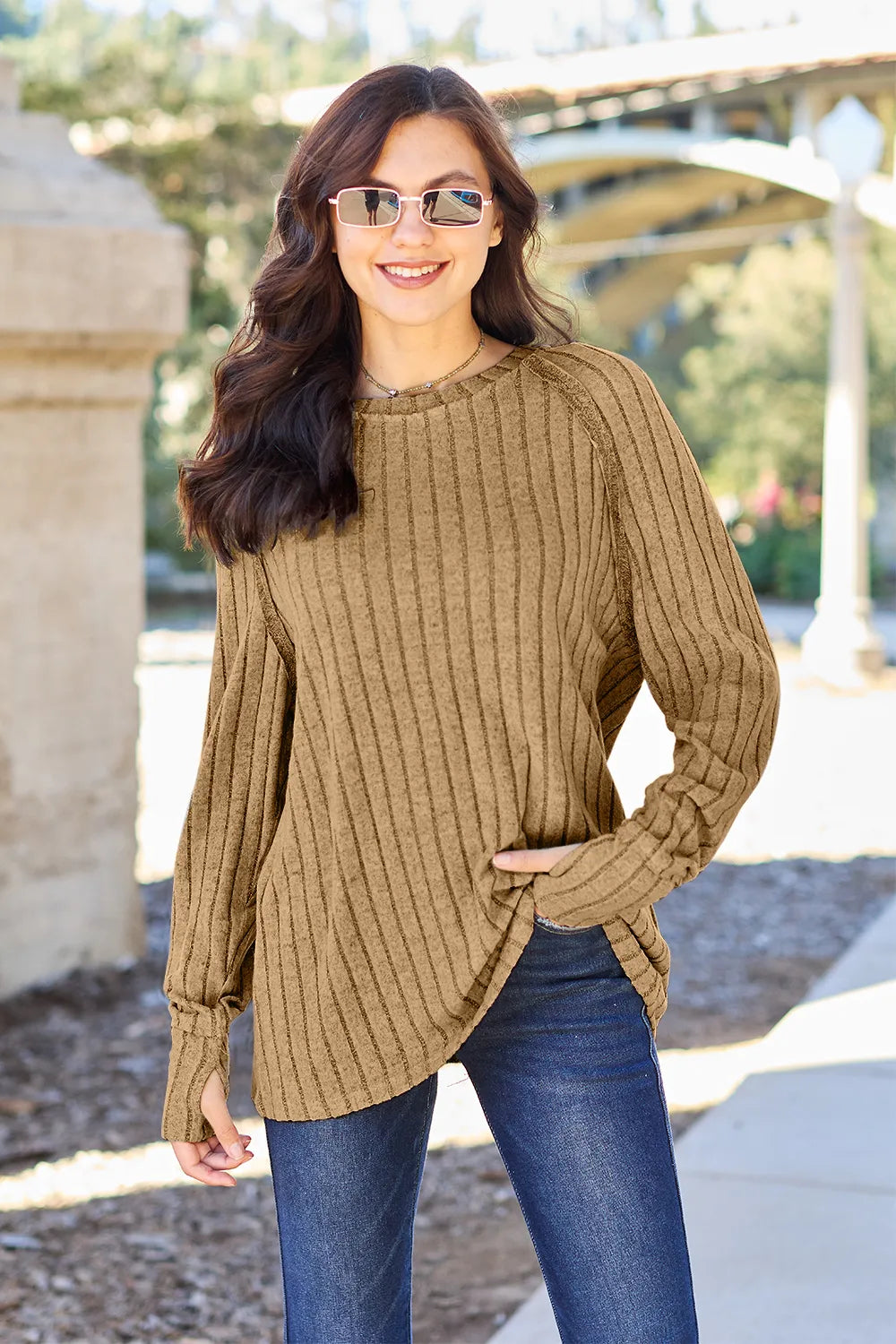 Basic Bae Full Size Ribbed Round Neck Long Sleeve Knit Top - Lilixa.store