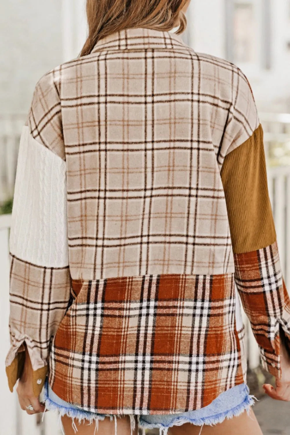 Plaid Button Up Long Sleeve Shacket in Sherbet, view 10