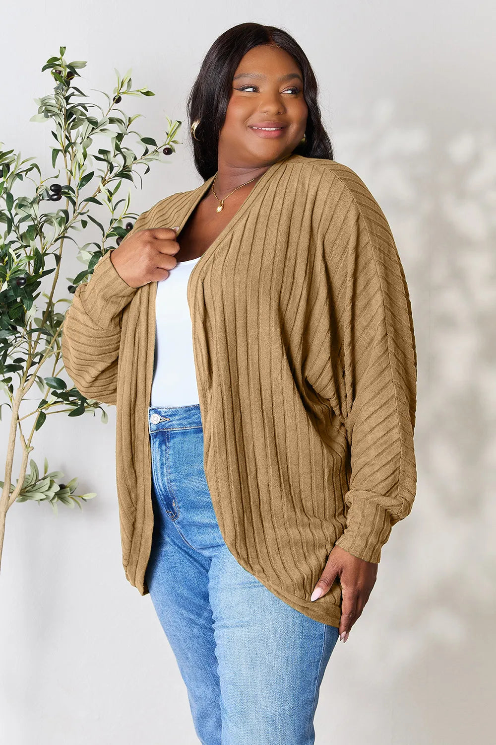Basic Bae Full Size Ribbed Cocoon Cardigan - Lilixa.store