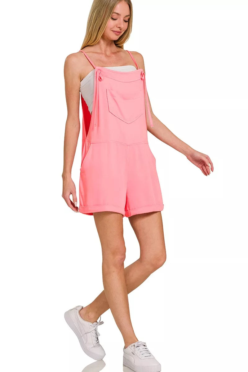 Zenana Rayon Woven Romper With Tie Knot Strap - Lilixa.store