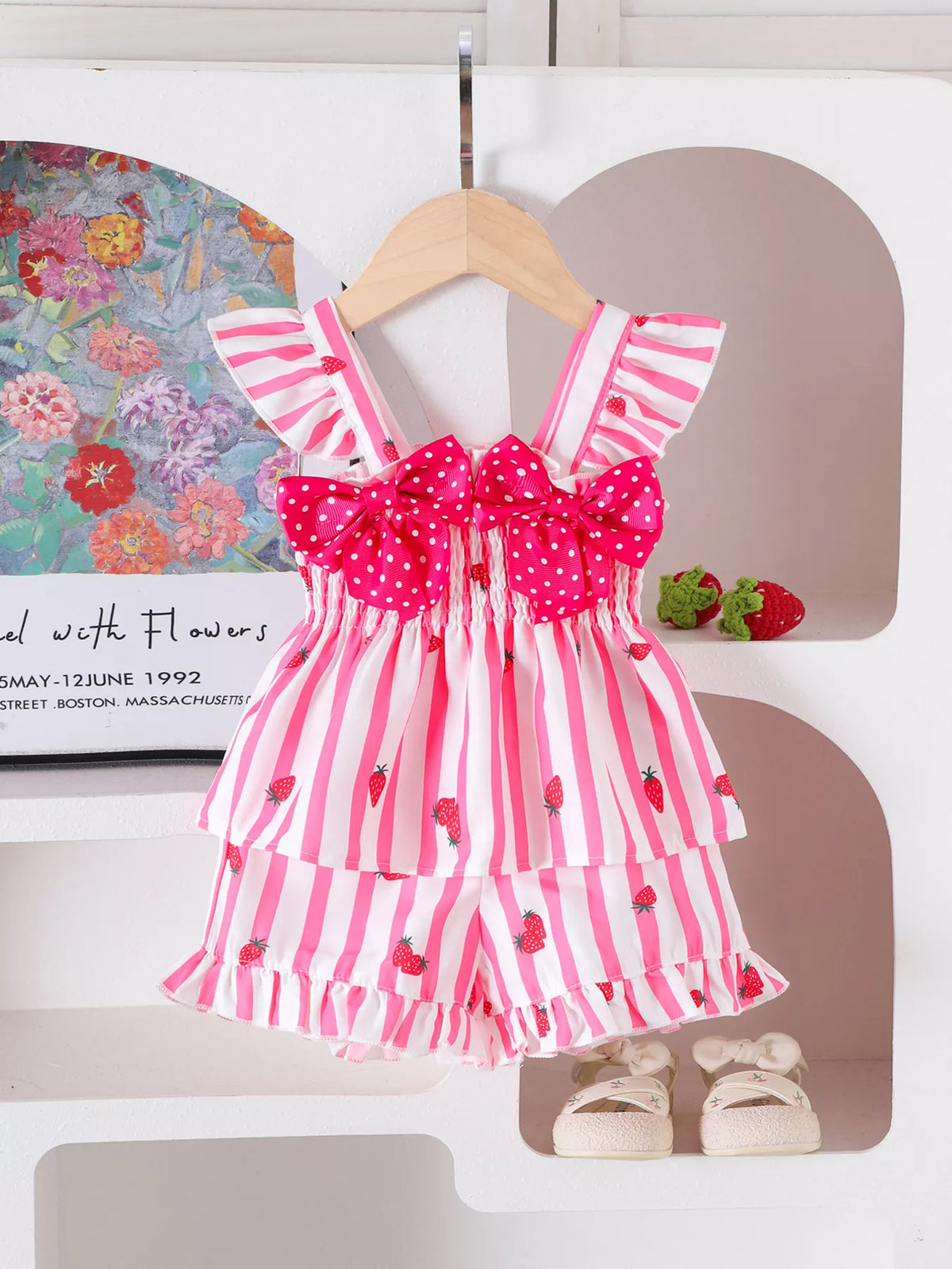 Children's Bow Ruffled Striped Top and Shorts Set - Lilixa.store