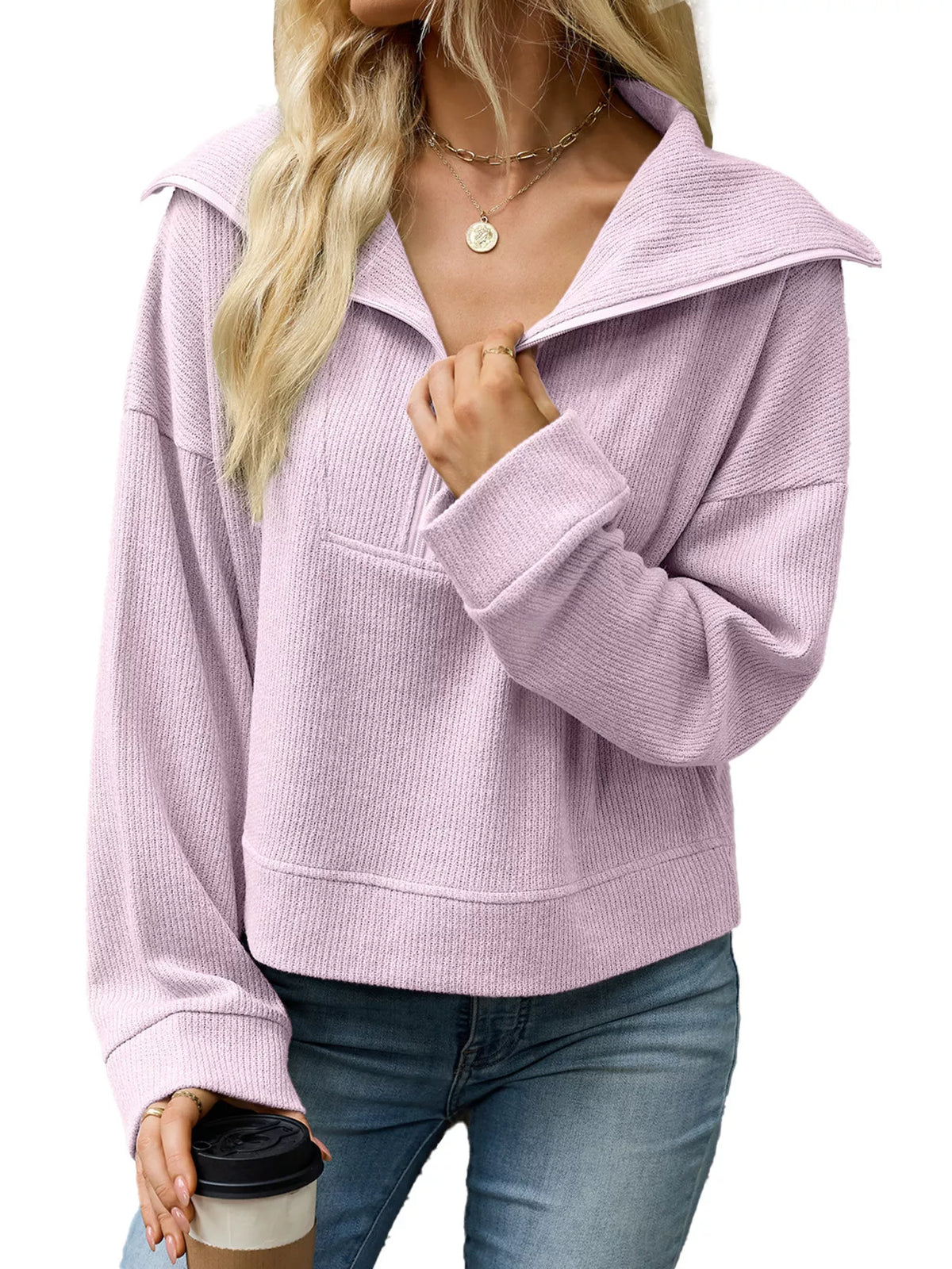 Half-Zip Dropped Shoulder Sweatshirt - Lilixa.store