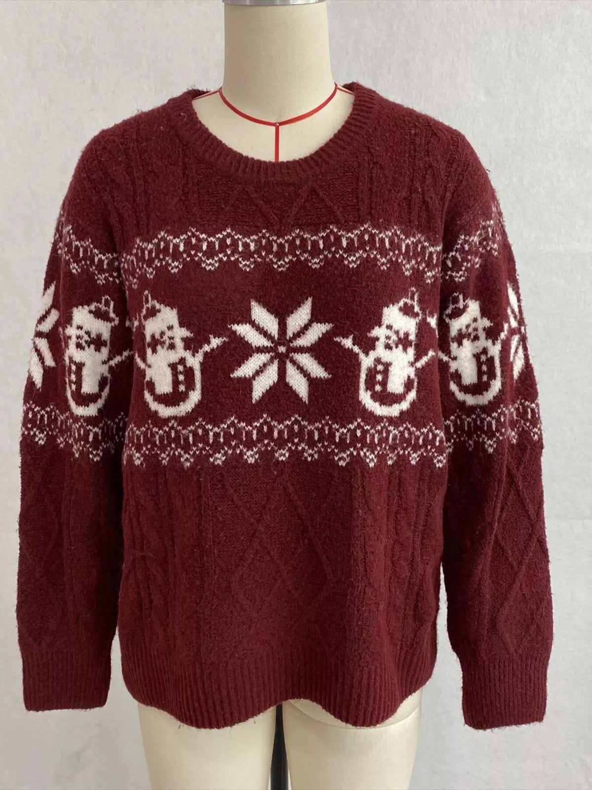 Christmas Snowman Pattern Cable Knit Sweater, view 18