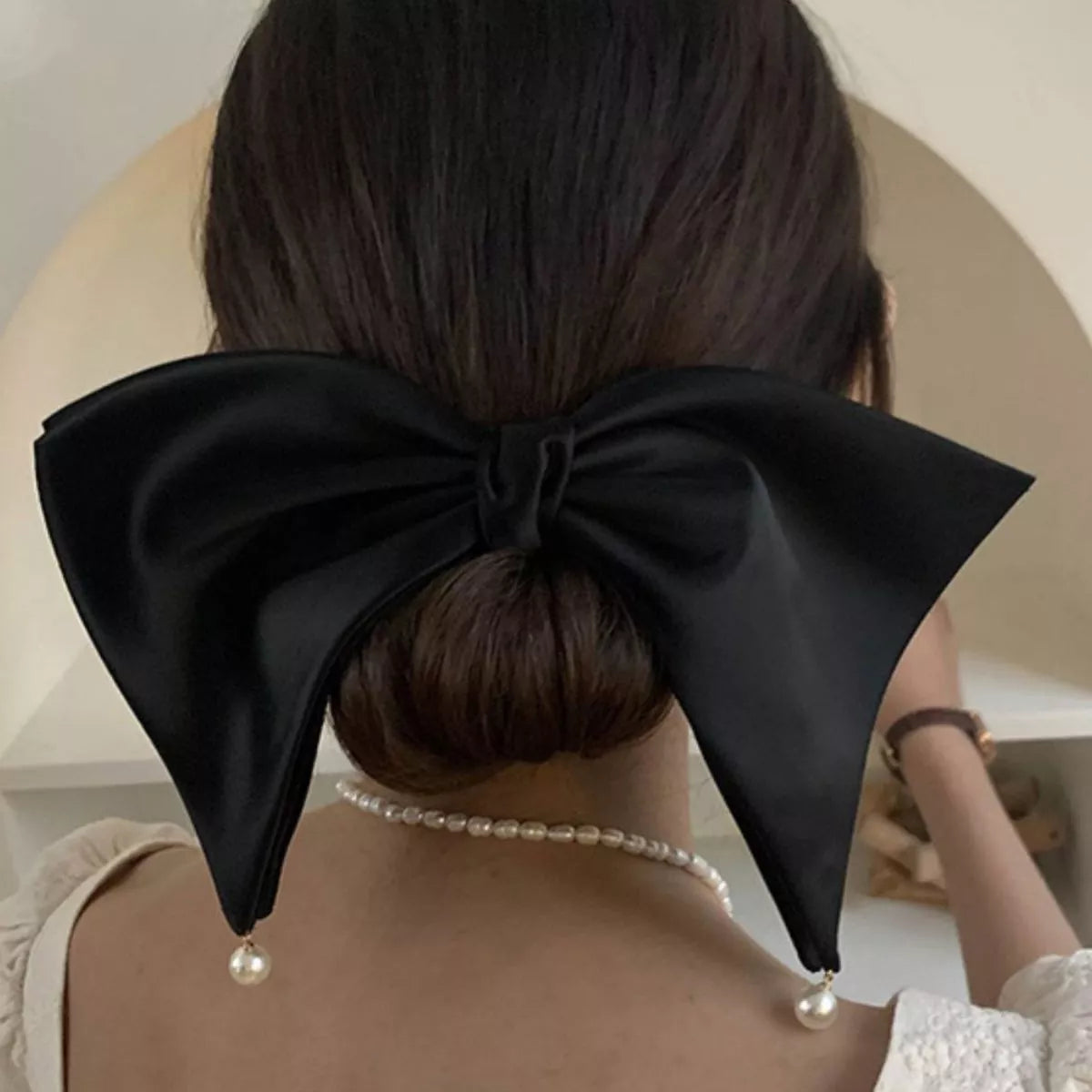 Satin Pearl Bow Hair Clip - Lilixa.store