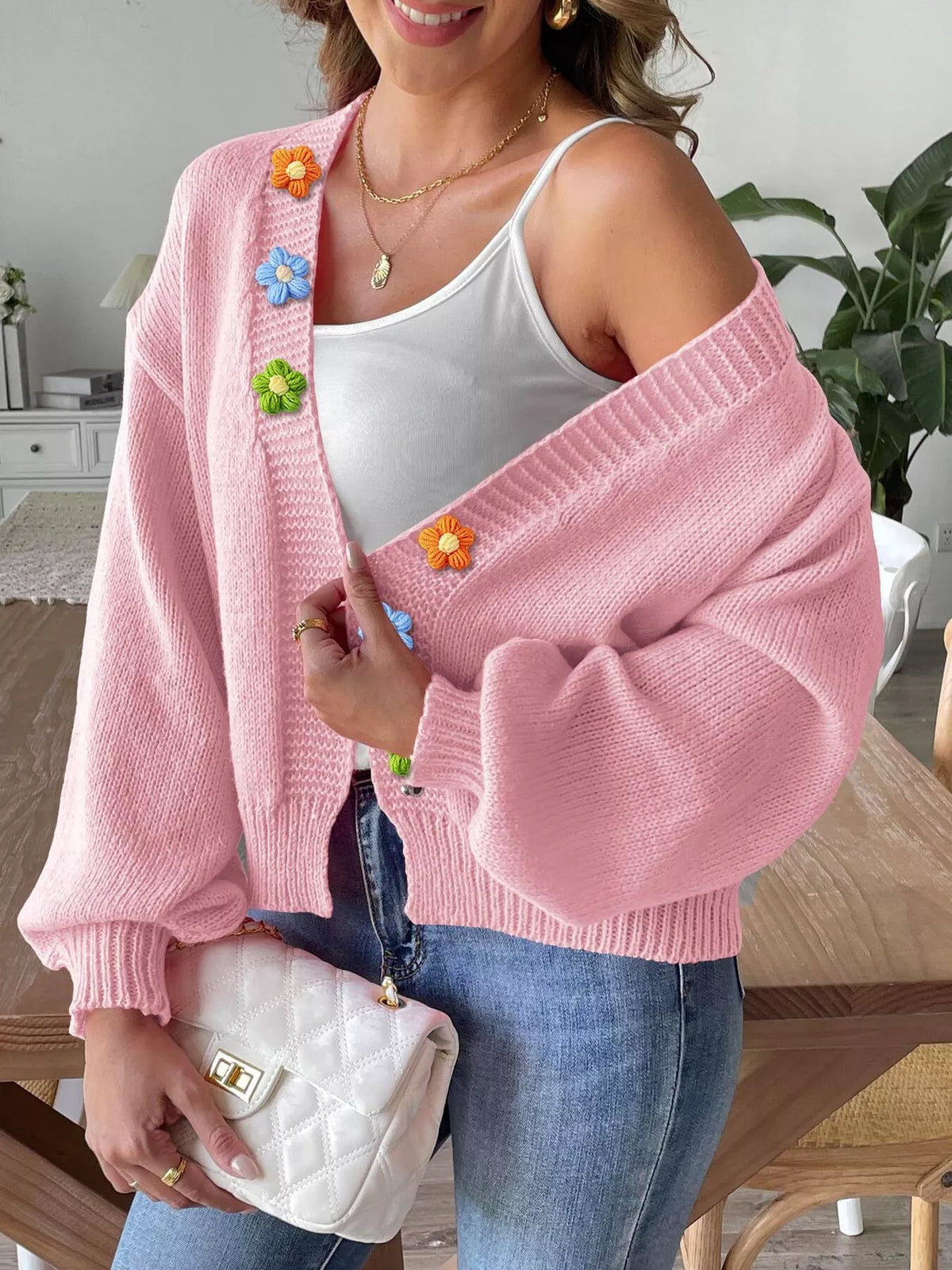 Flower Open Front Cardigan - Lilixa.store