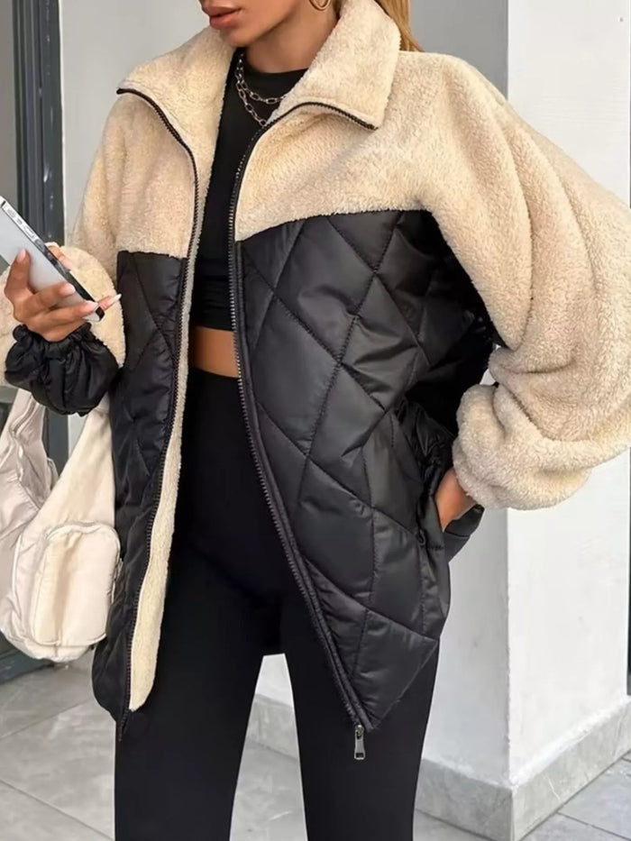 Color-Block Sherpa and Quilted Puffer Outerwear - Lilixa.store