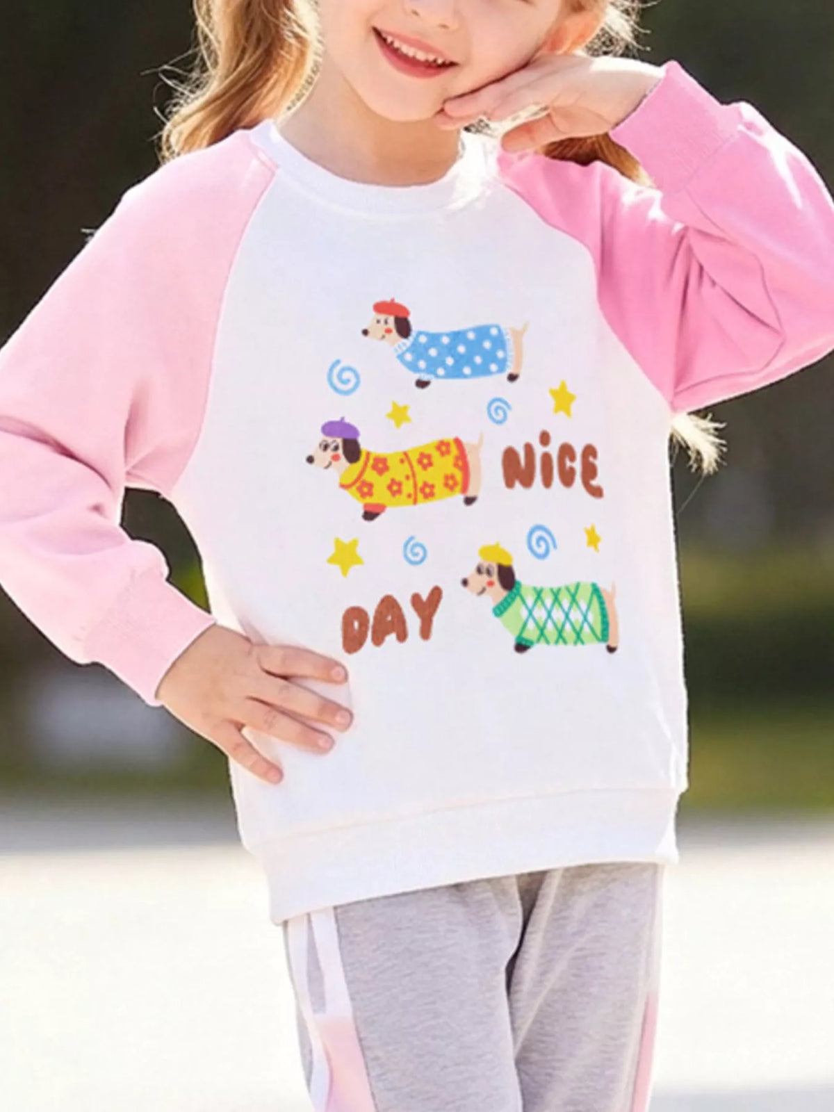 Children's Cartoon Dog Raglan Sleeve Sweatshirt - Lilixa.store