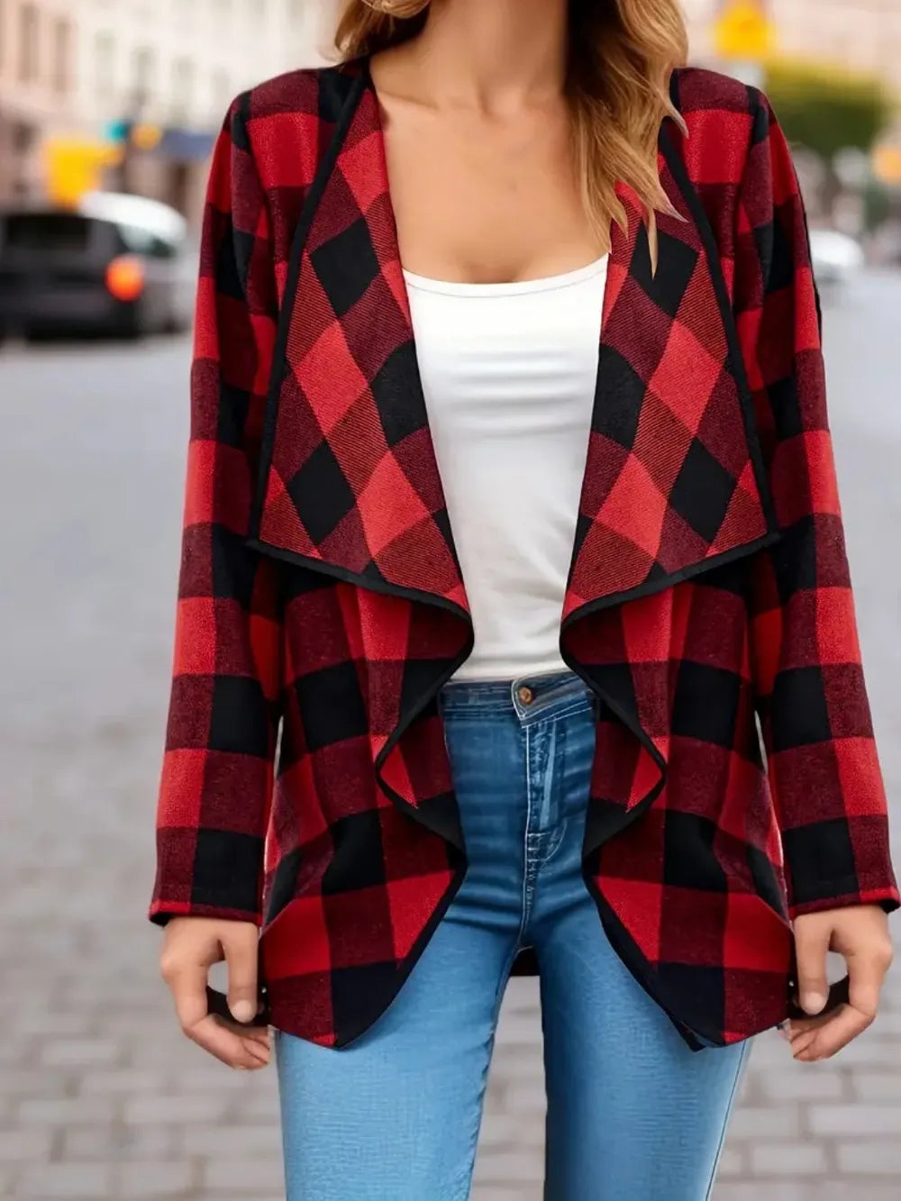 Plaid Open Front Long Sleeve Jacket, view 4