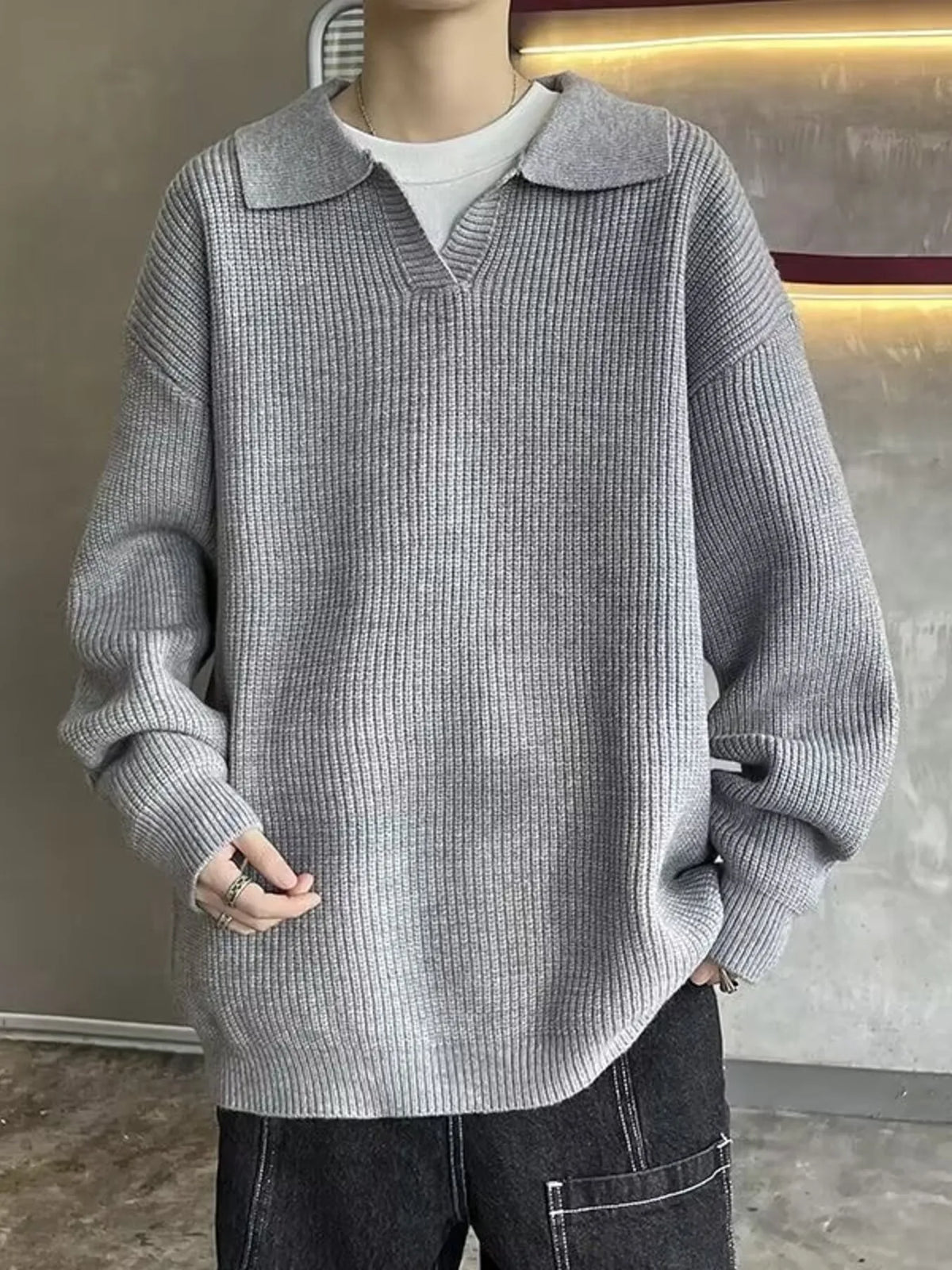 Men's Casual Knitted Polo Collar Pullover - Lilixa.store