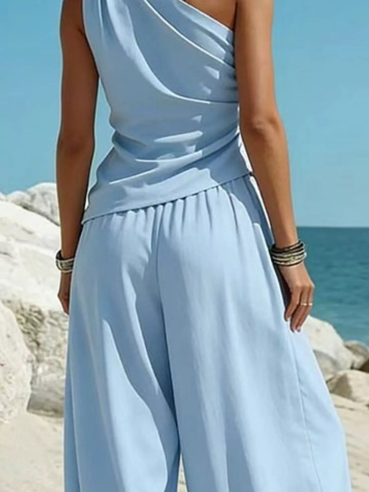 Full Size One-Shoulder Sleeveless Top and Harem Pants Set Plus Size - Lilixa.store
