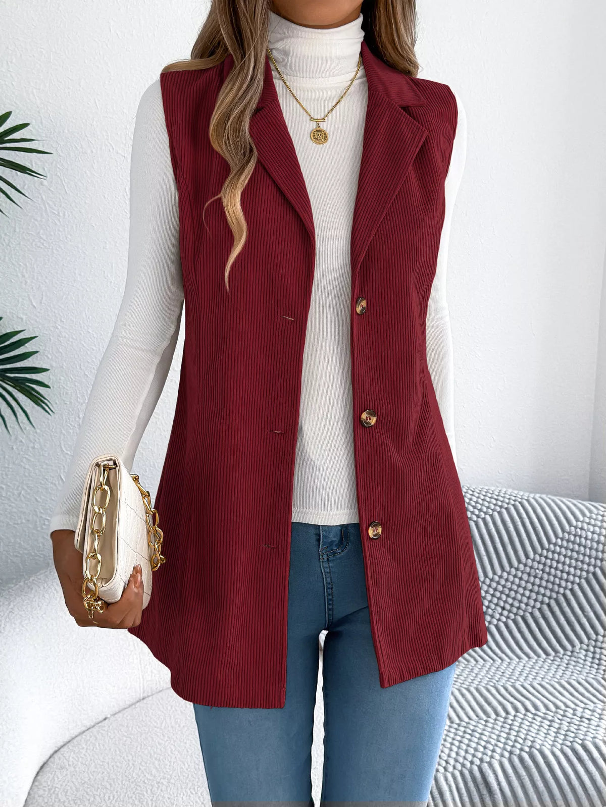 Button-Front Longline Vest Coat - Lilixa.store