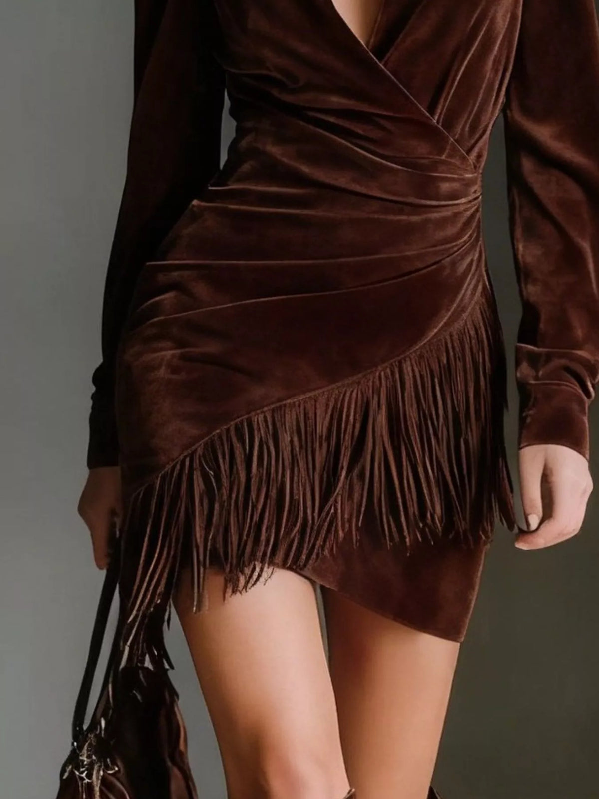 Fringed Long Sleeve Mini Dress