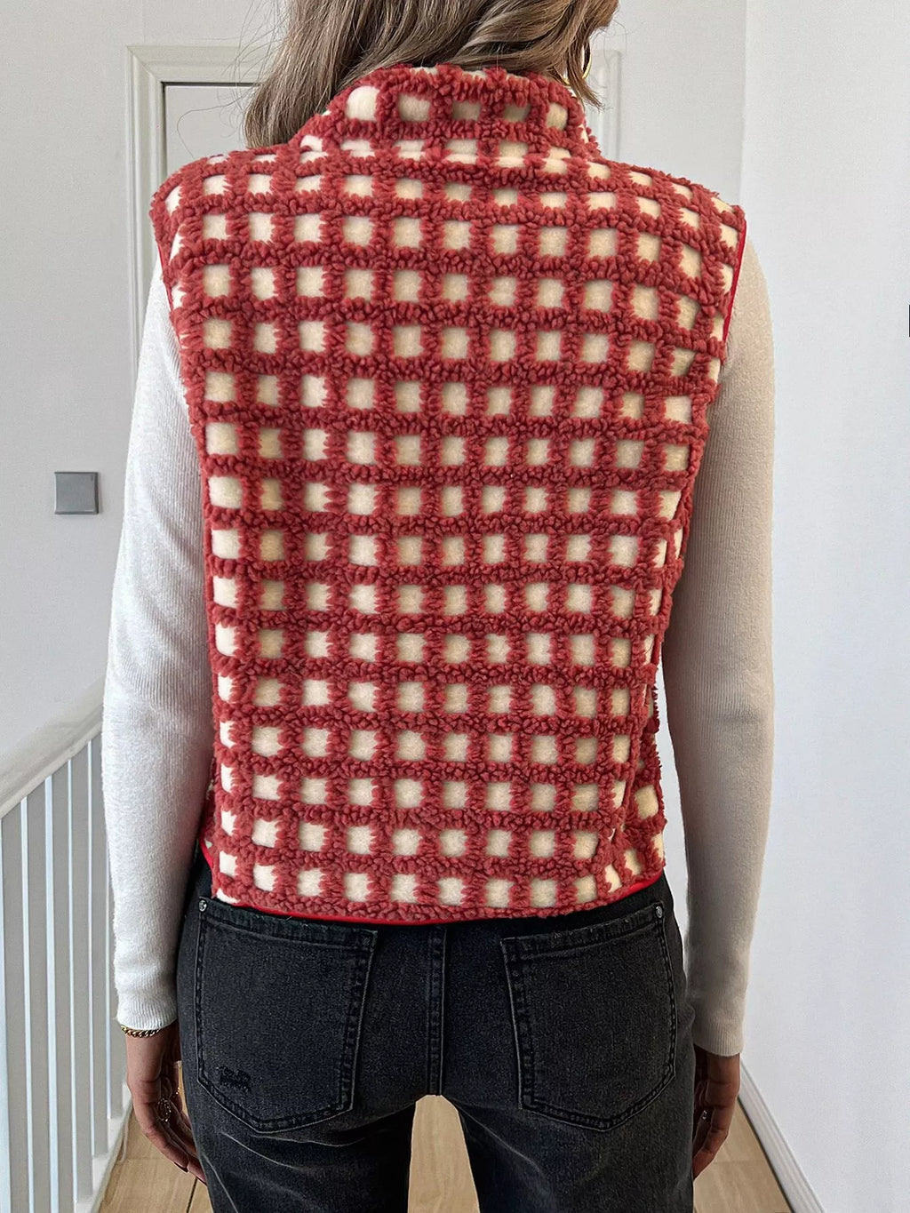Plaid Zip Up Vest Coat - Lilixa.store