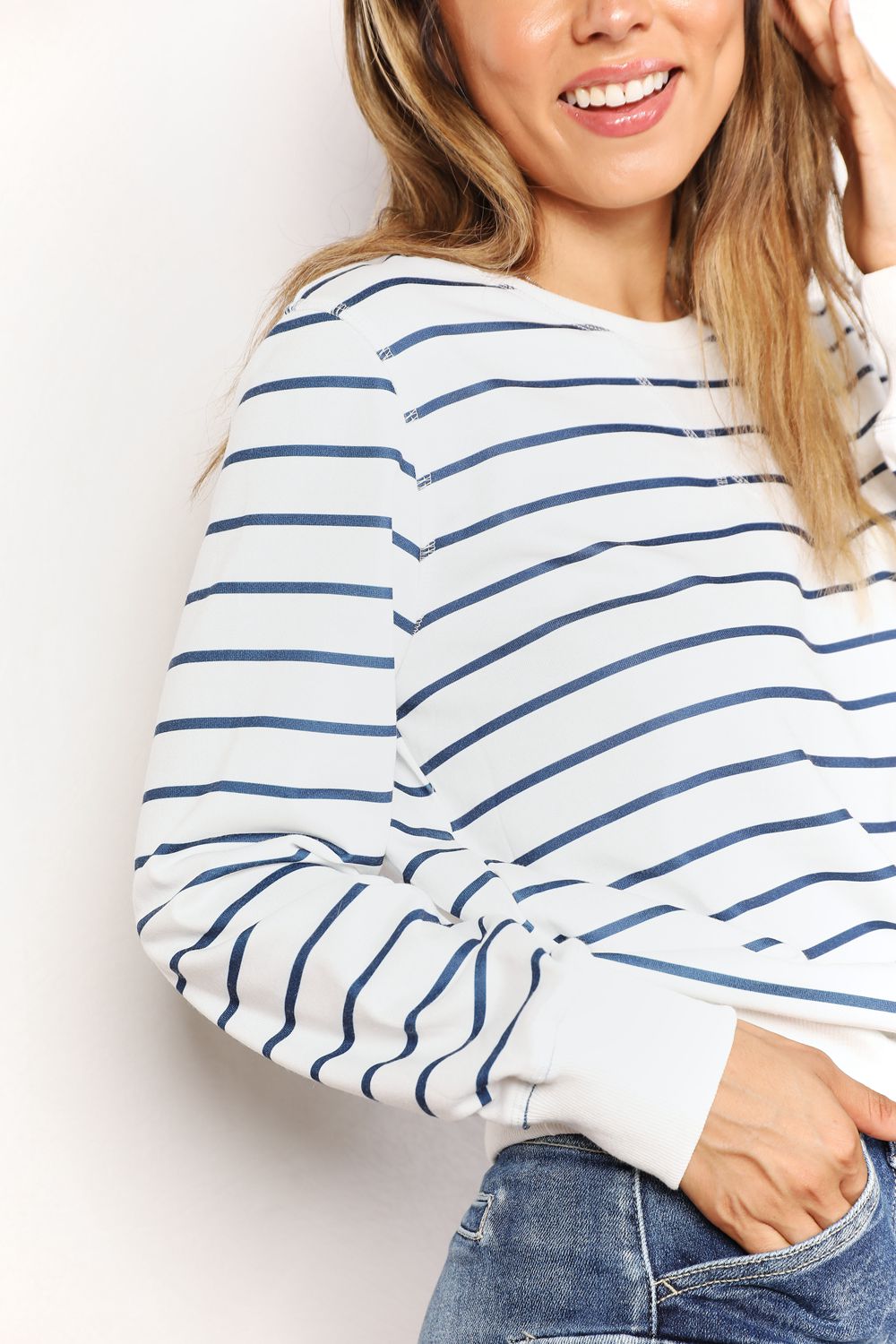 Double Take Striped Long Sleeve Round Neck Top, view 6
