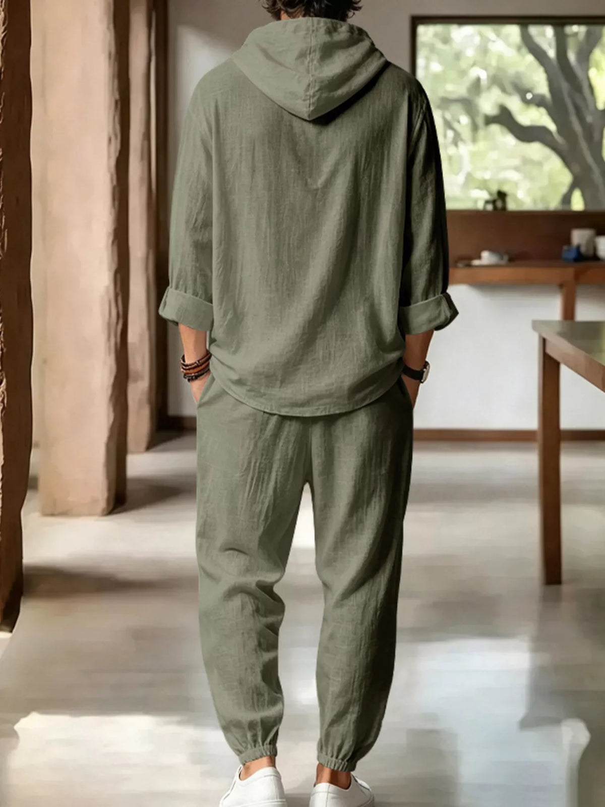 Men's Full Size Casual Button Detail Hooded Top and Pants Set Plus Size - Lilixa.store