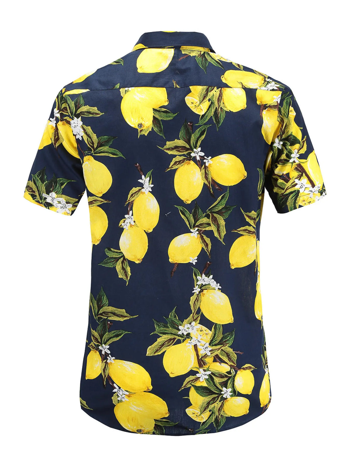 Men's Full Size Lemon Print Short Sleeve Button-Down Shirt Plus Size in Canary Yellow, view 2