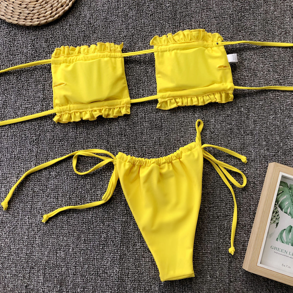 Frill Trim Ruched Bikini Set - Lilixa.store