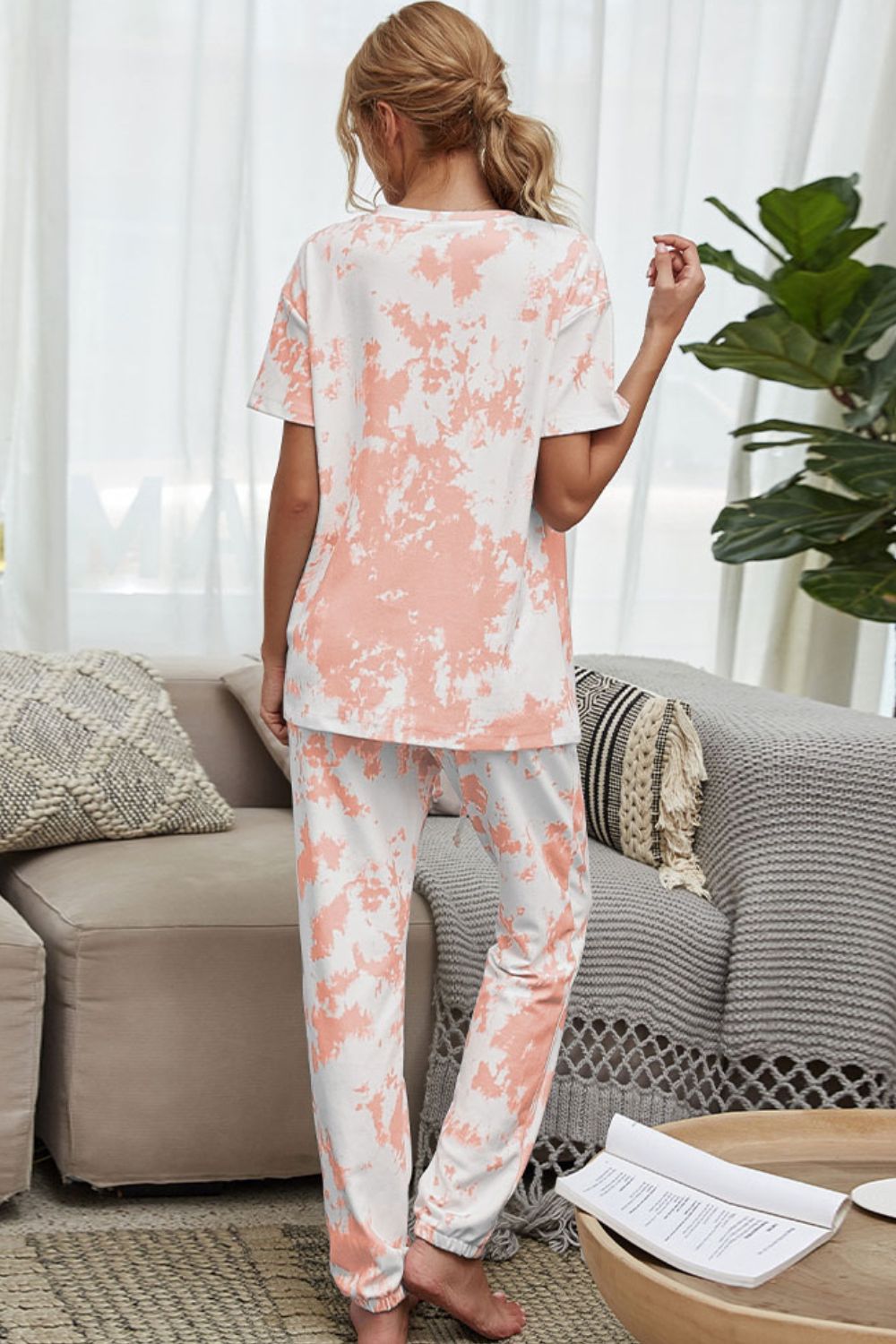 Shiny Tie-Dye Tee and Drawstring Waist Joggers Lounge Set - Lilixa.store