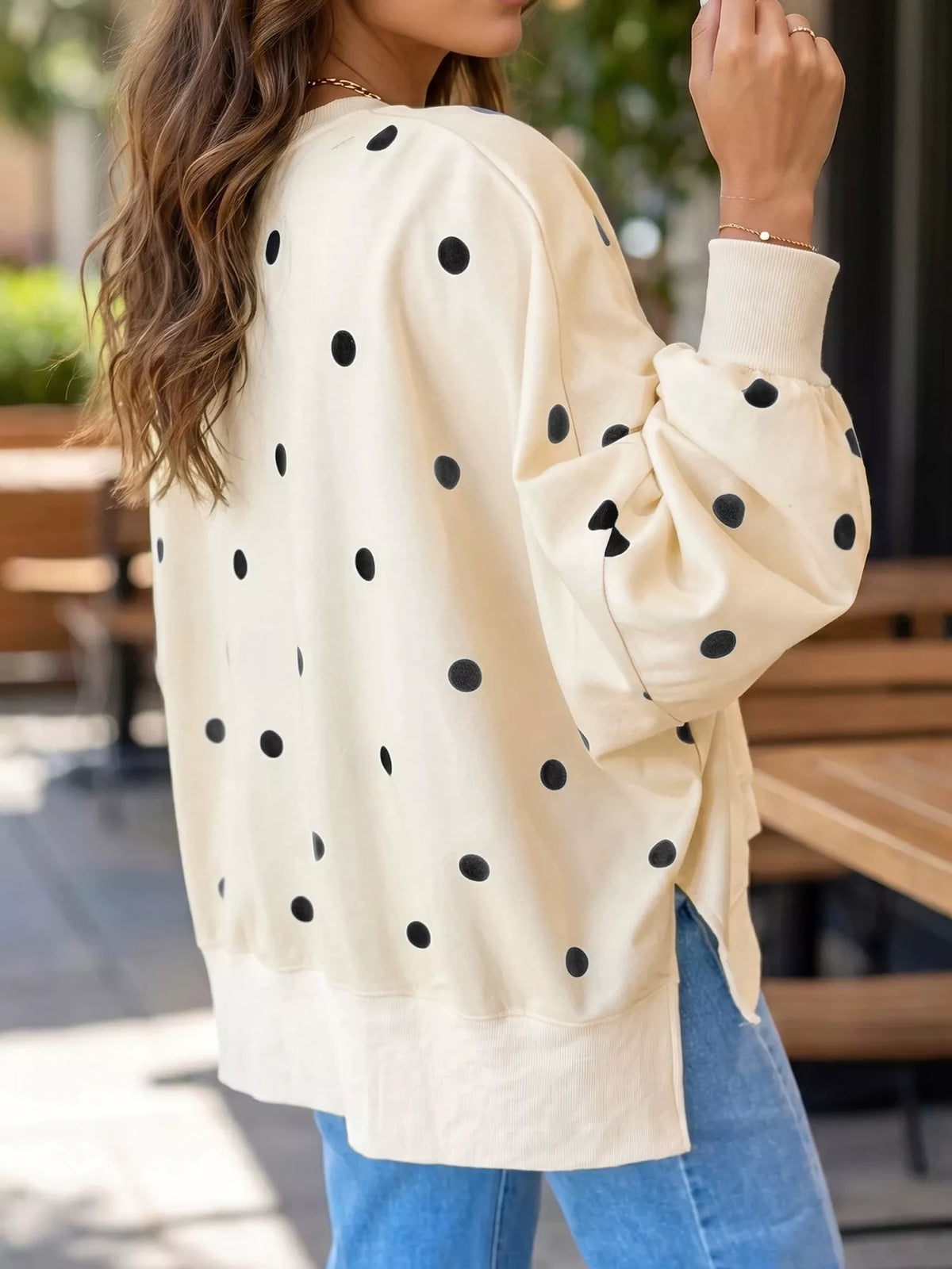 Side Slit Polka Dot Oversized Sweatshirt - Lilixa.store