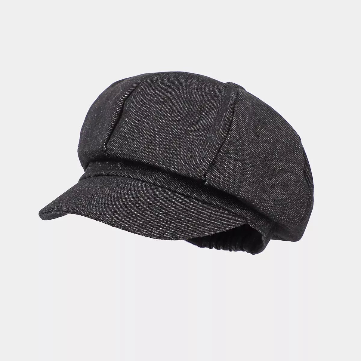 Vintage Style Denim Newsboy Hat in Black