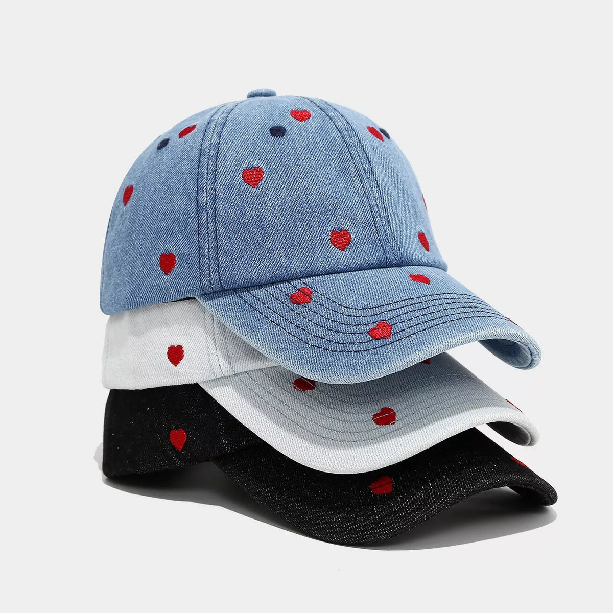 Embroidered Heart Denim Baseball Cap - Lilixa.store