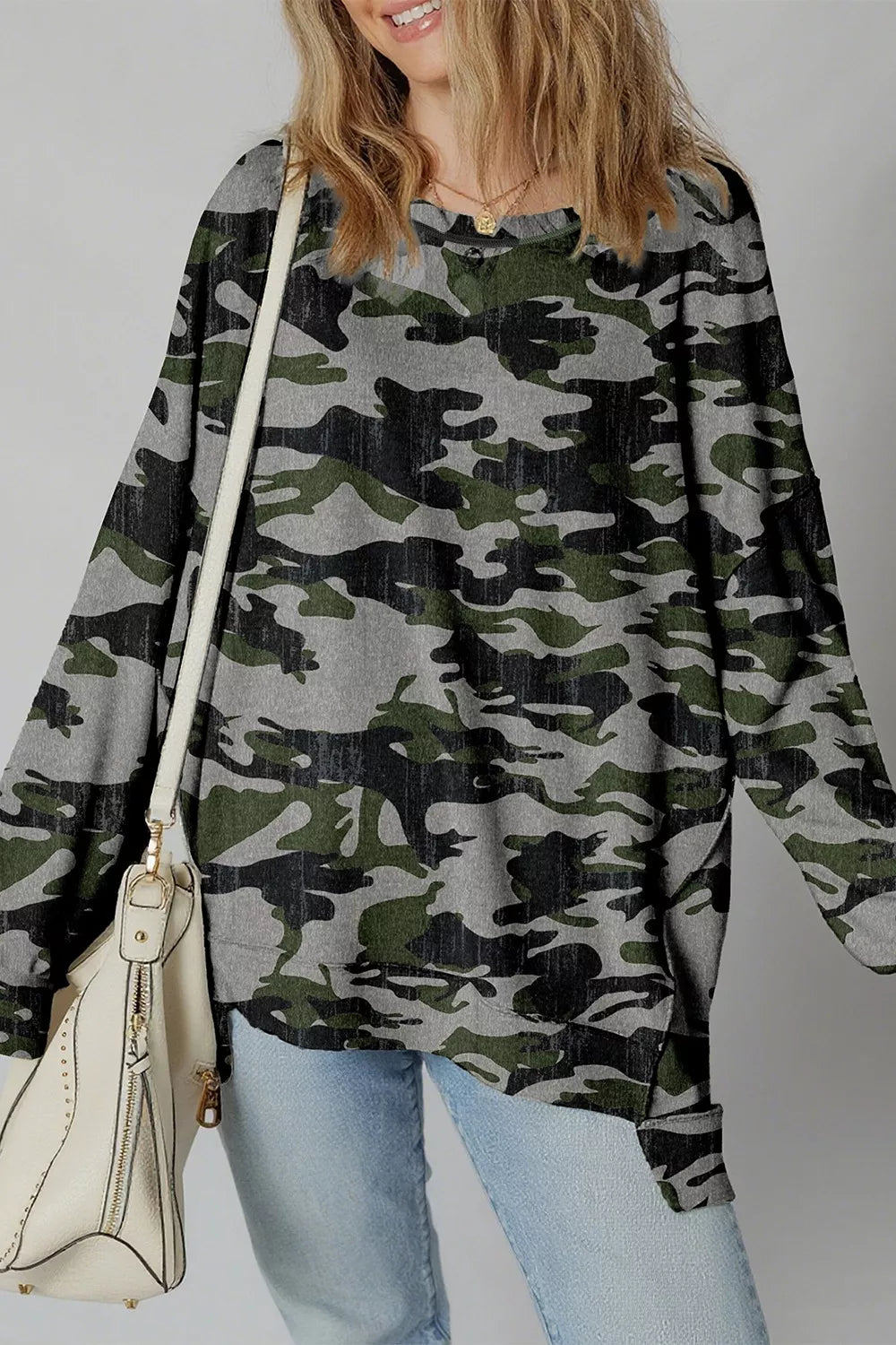 Camouflage Long Sleeve Sweatshirt with Relaxed Fit - Lilixa.store