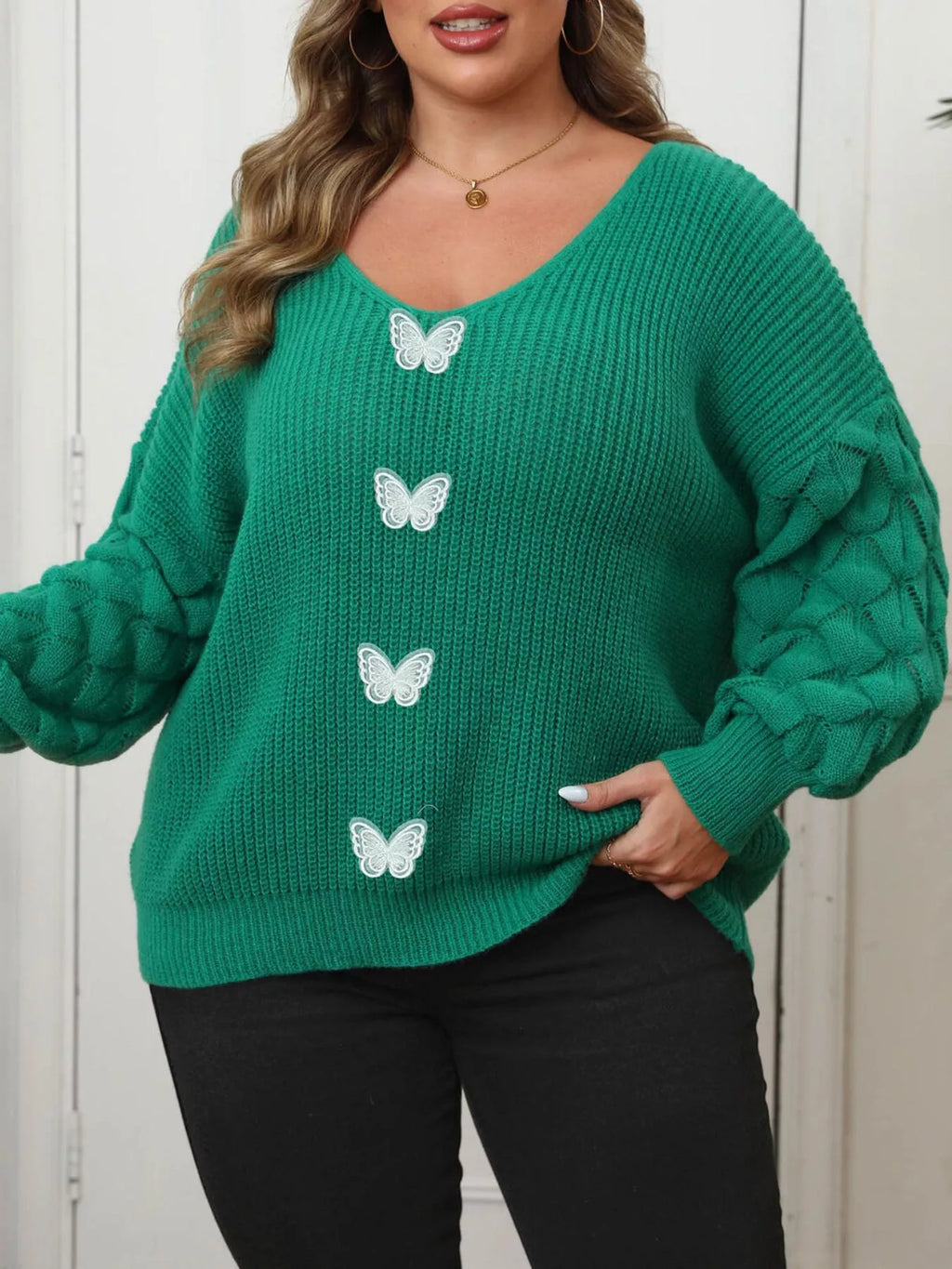 Plus Size Butterfly Dropped Shoulder Sweater - Lilixa.store