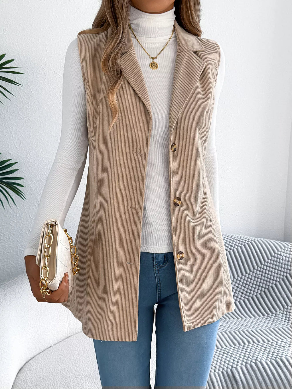 Button-Front Longline Vest Coat - Lilixa.store