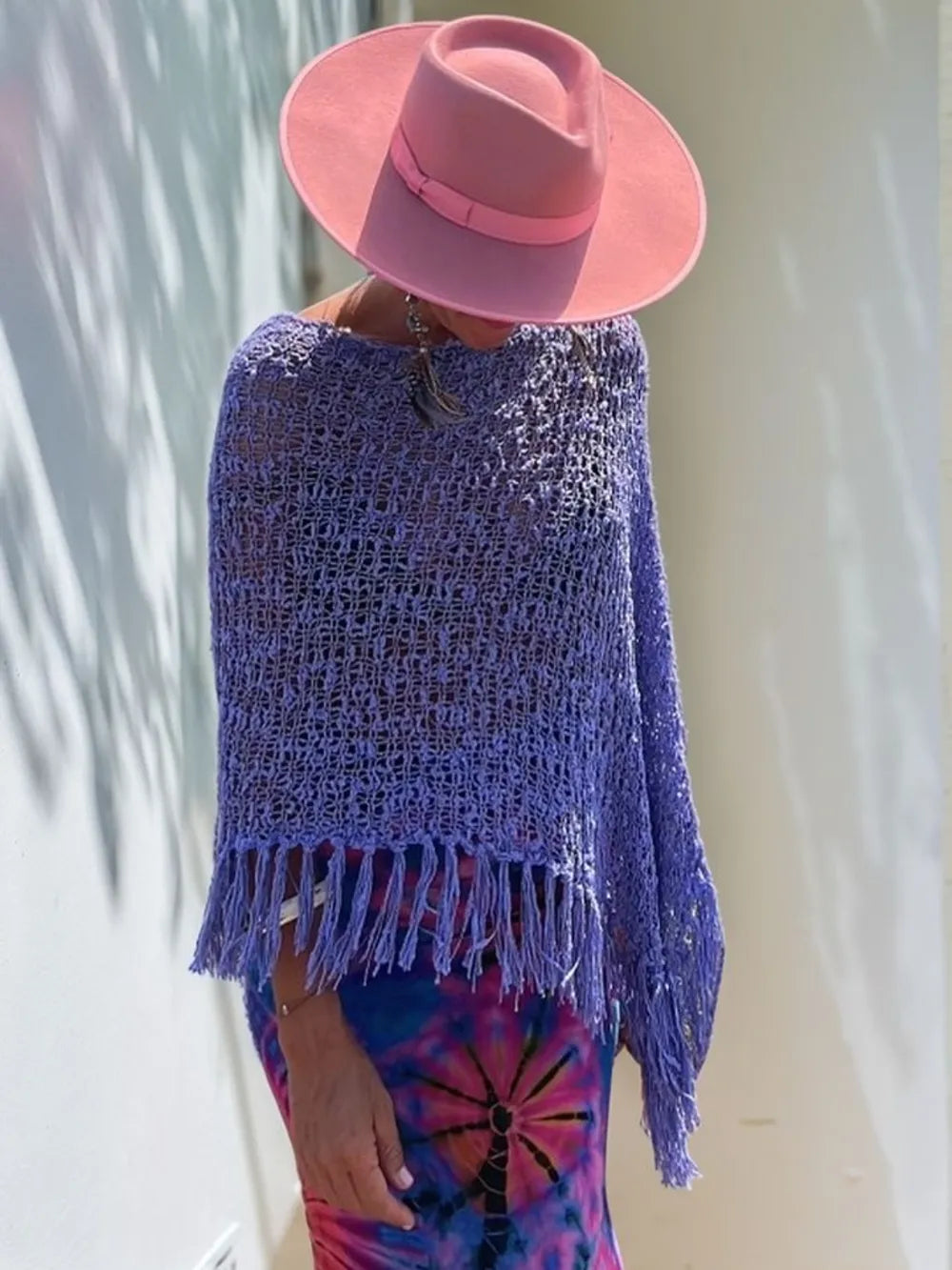 Tassel Boat Neck Knit Shawl - Lilixa.store