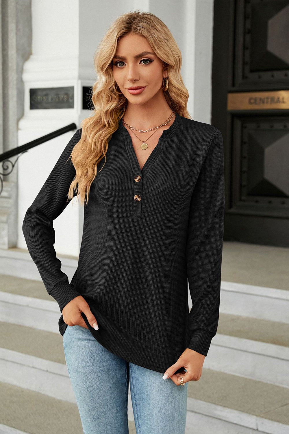 V-Neck Long Sleeve Blouse, view 7