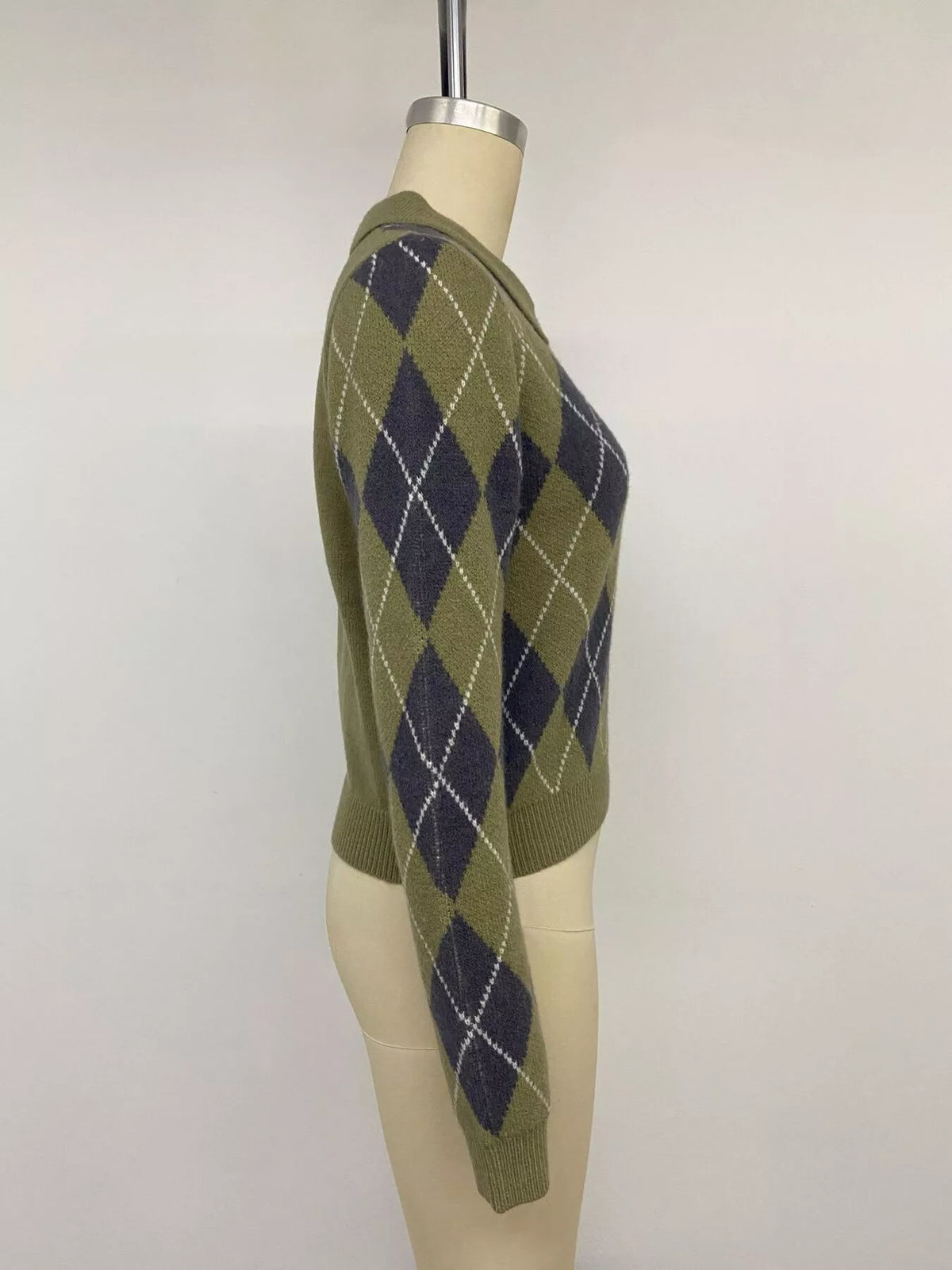 Argyle Pattern Collared Knit Sweater