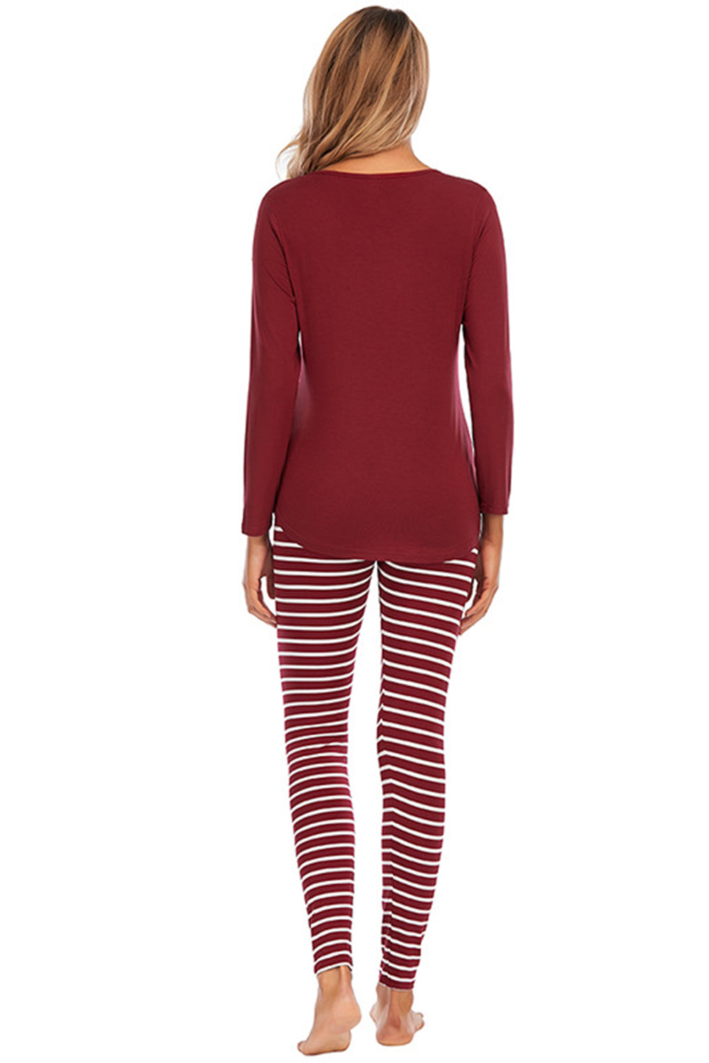 Graphic Round Neck Top and Striped Pants Set - Lilixa.store