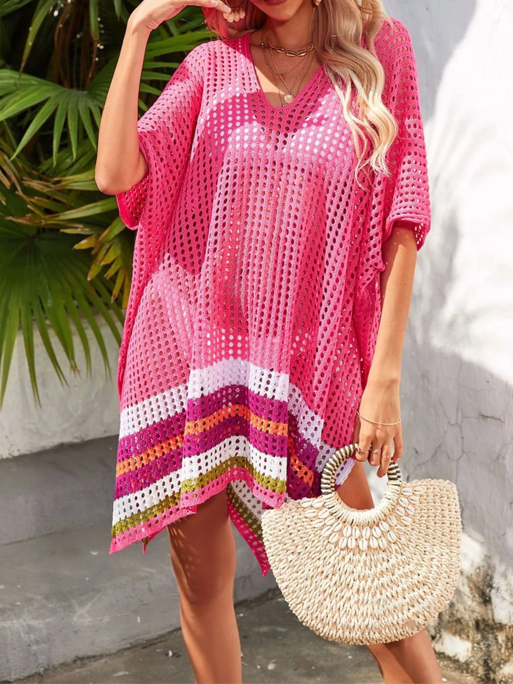 Crochet V-Neck Cover-Up Dress - Lilixa.store
