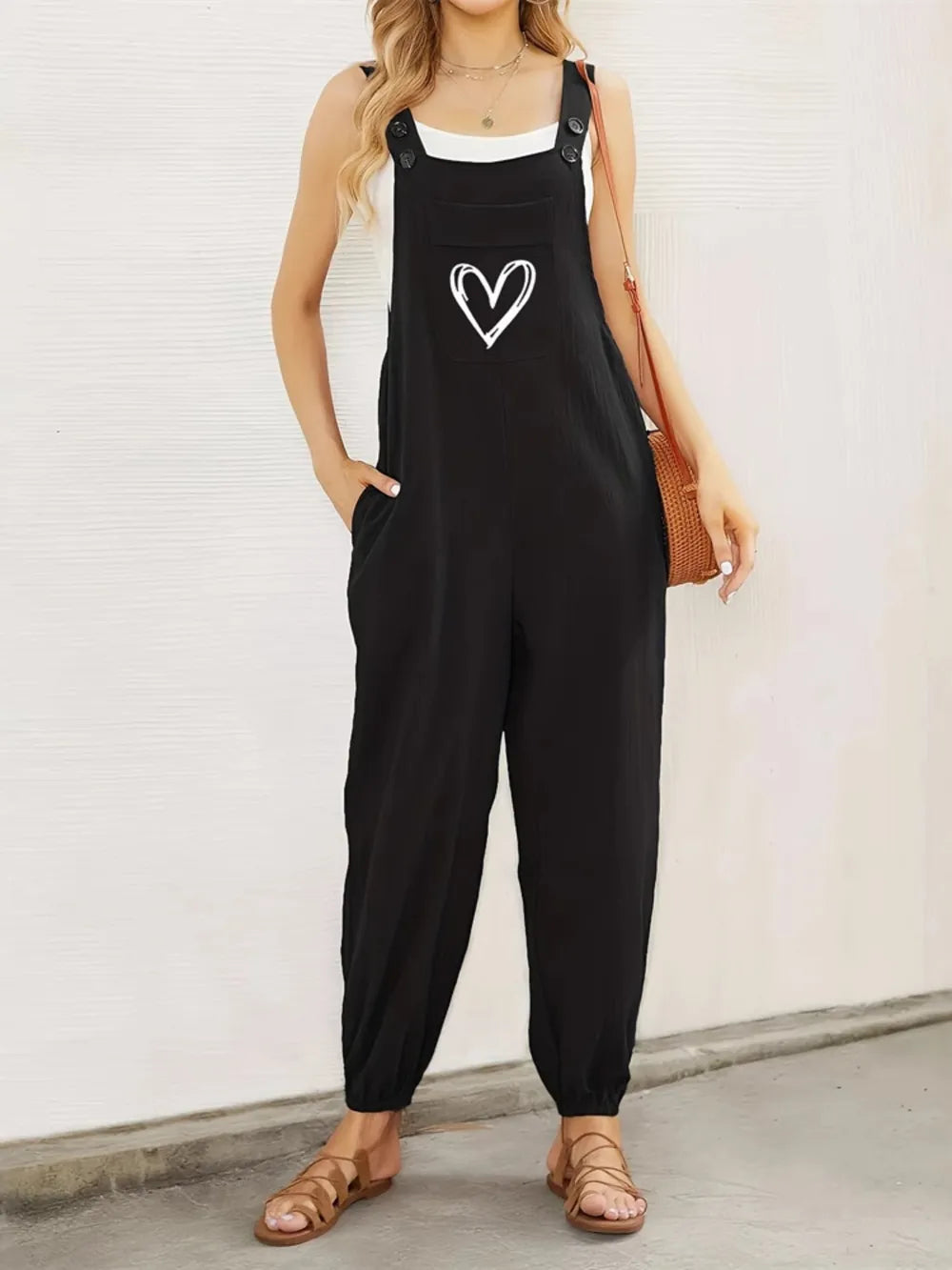 Heart Square Neck Wide Strap Overalls - Lilixa.store
