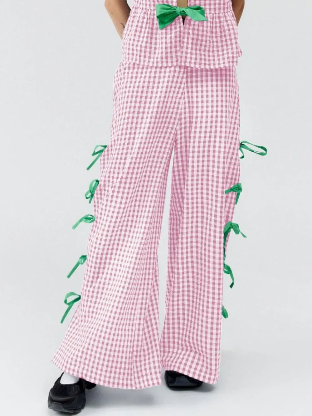 Side Tied Plaid Pants - Lilixa.store