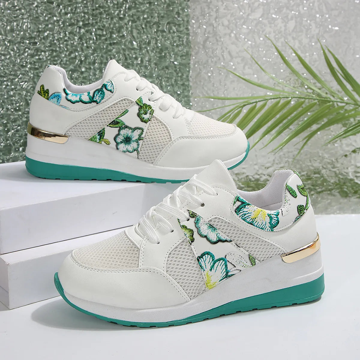 Floral Mesh Wedge Athletic - Lilixa.store
