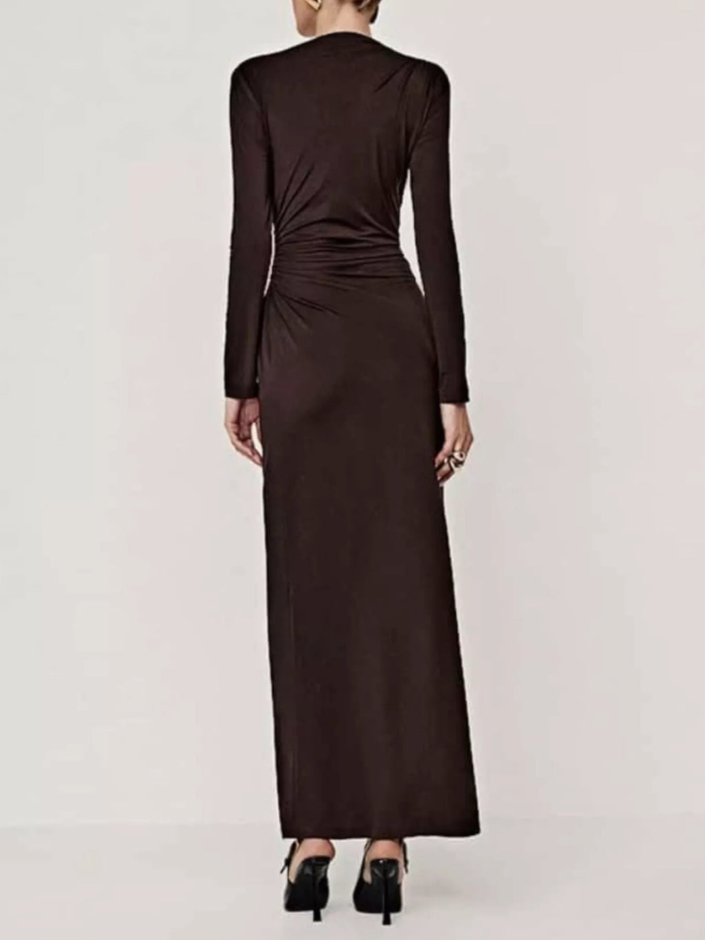 Ruched Long Sleeve Bodycon Maxi Dress - Lilixa.store