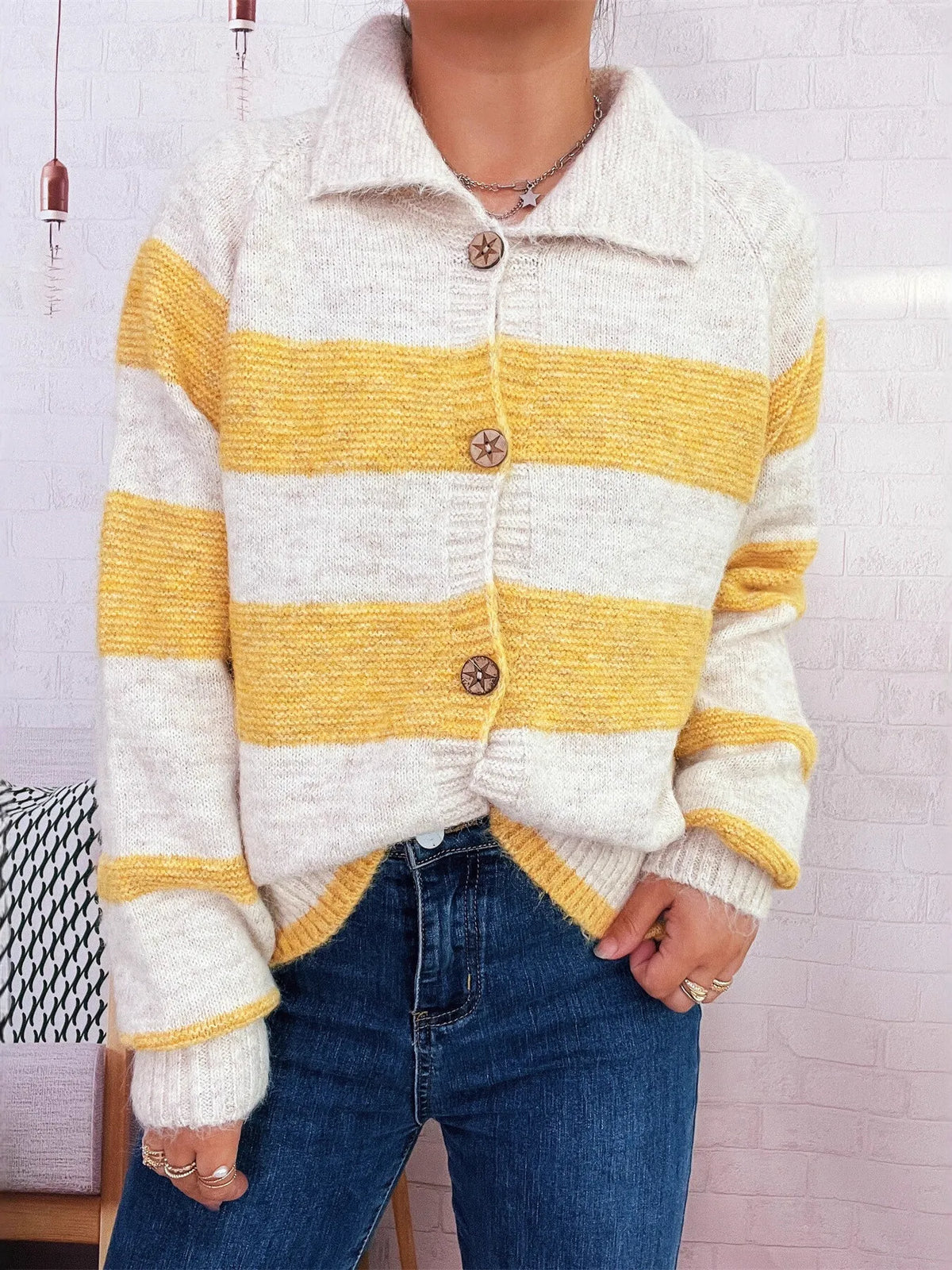 Striped Button-Up Cozy Cardigan - Lilixa.store