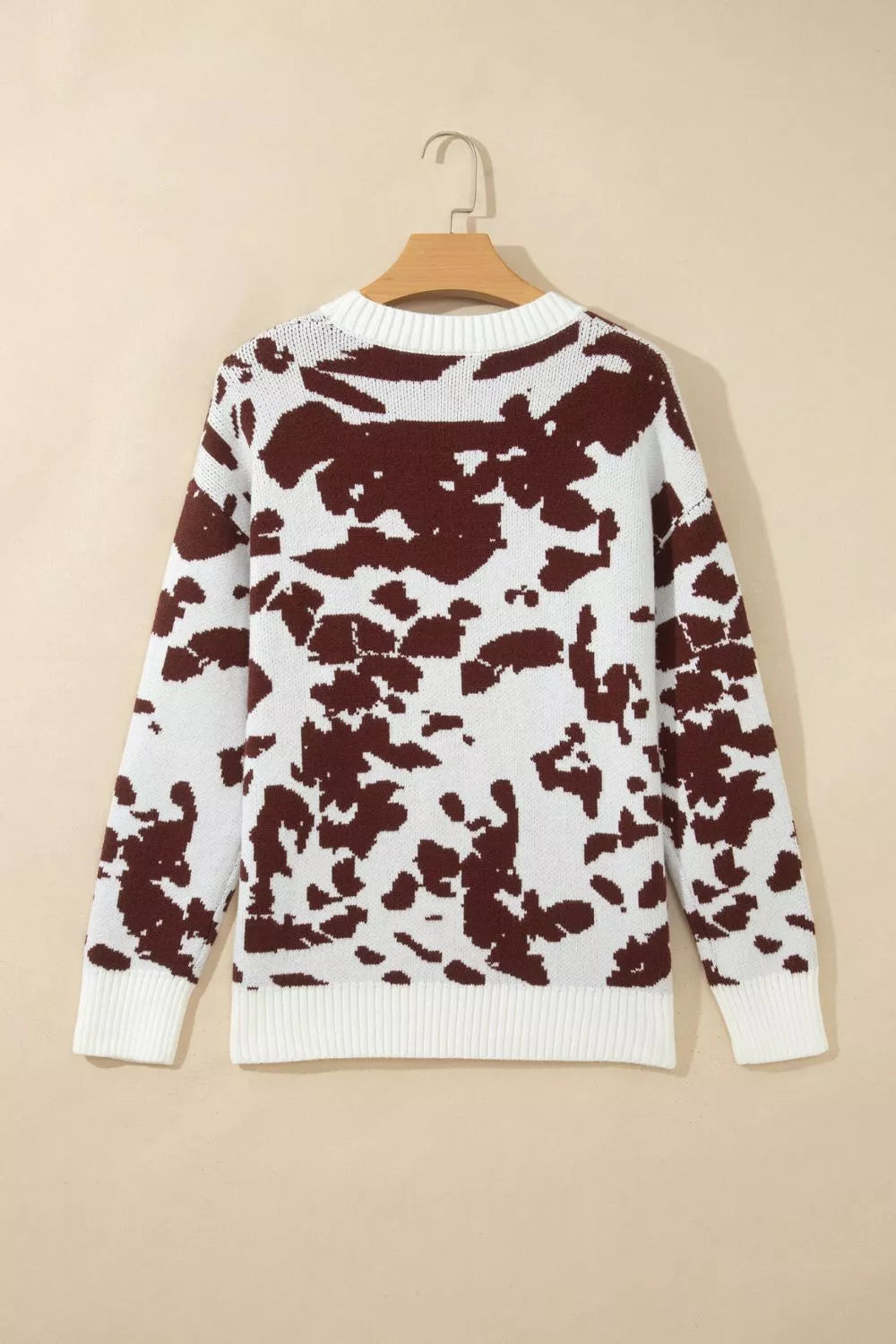 Western Print Cow Pattern Long Sleeve Round Neck Pullover Knitwear Sweater