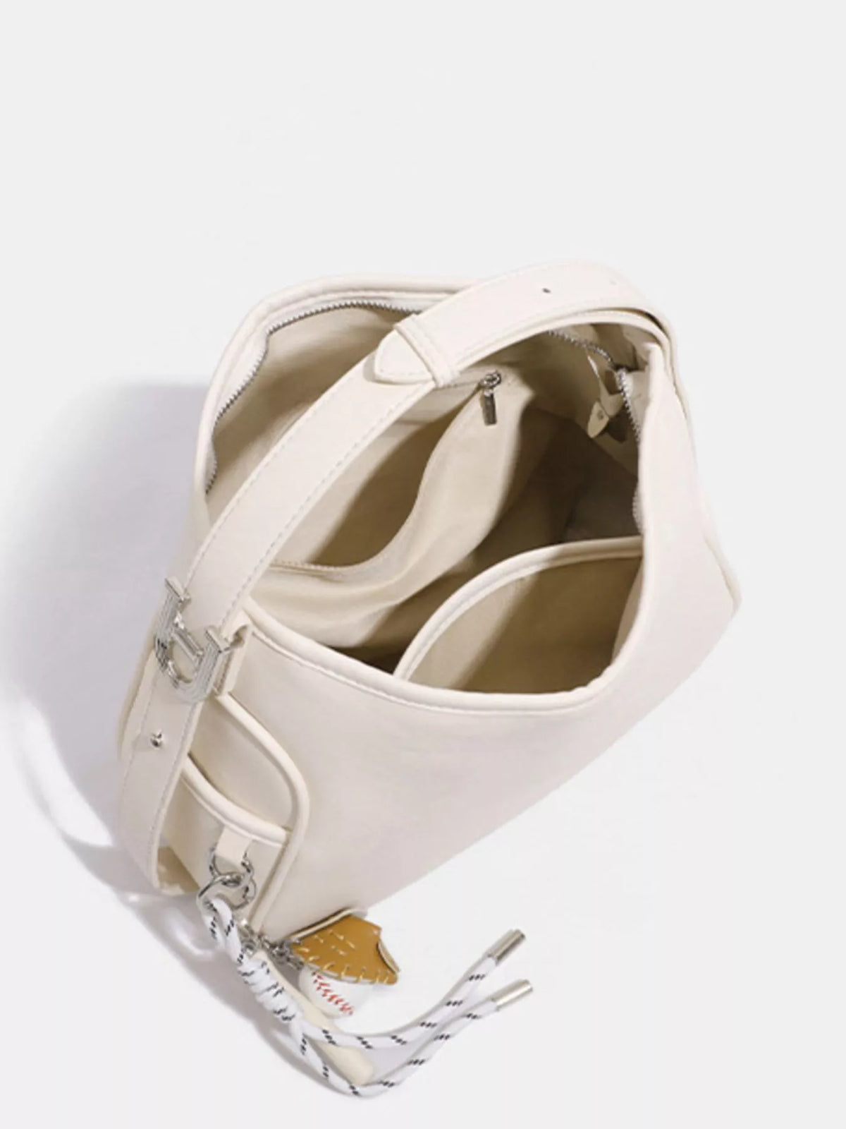 Hobo Shoulder Bag with Decorative Charms in Off-white, view 7