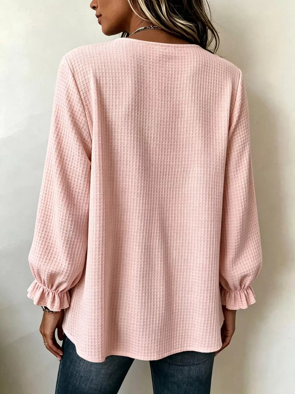 Waffle Knit Long Sleeve Top - Lilixa.store