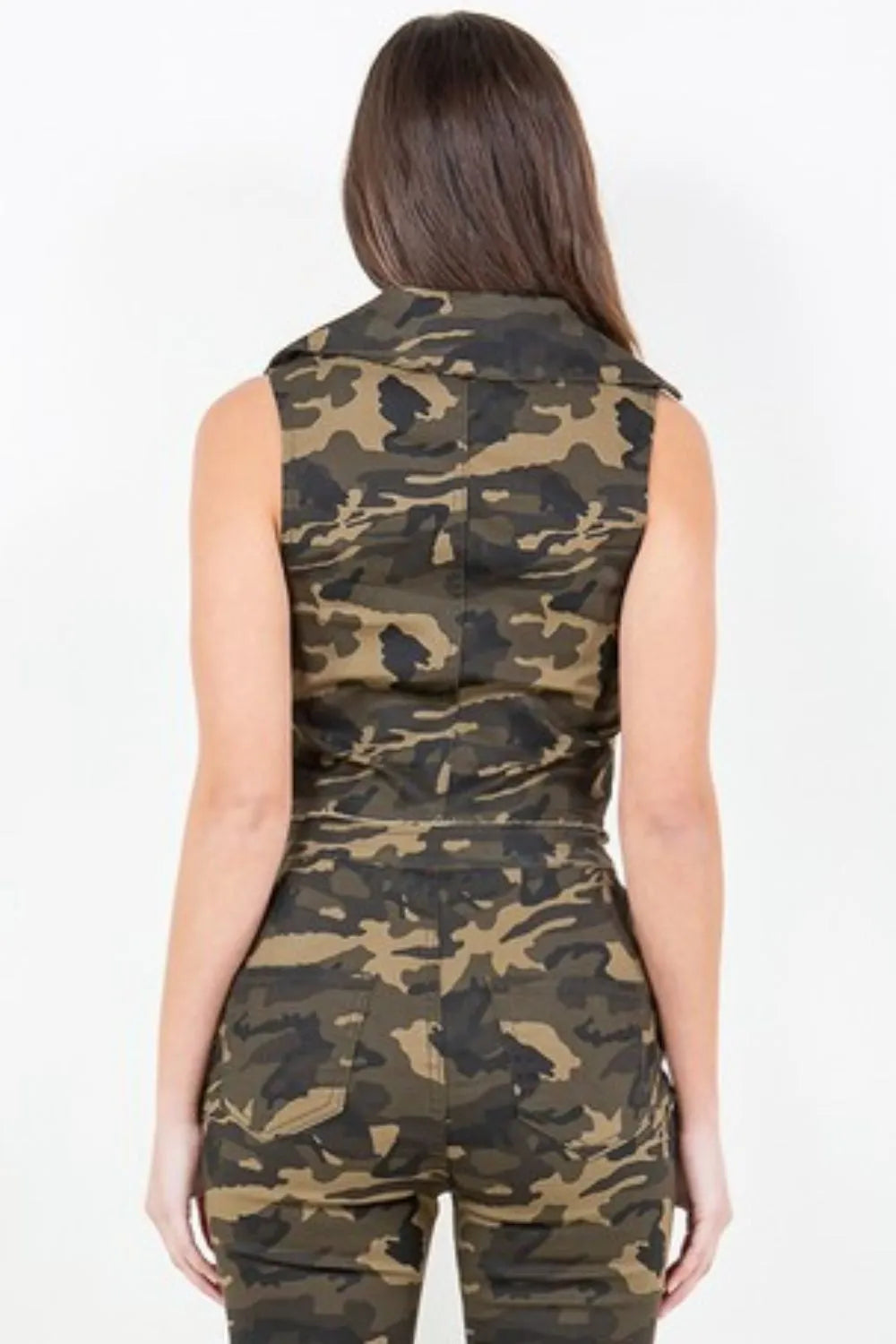 American Bazi Zip Up Camo Crop Denim Vest - Lilixa.store
