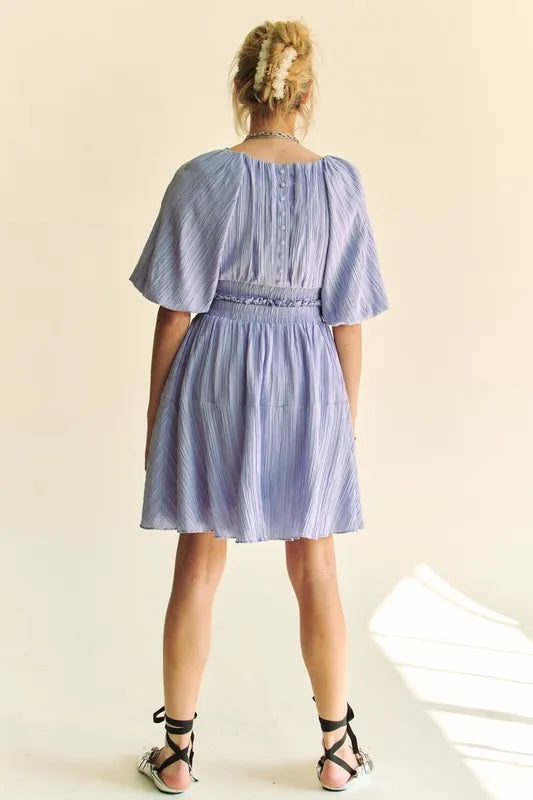 Davi & Dani Back Button Puff Sleeve Mini Dress - Lilixa.store