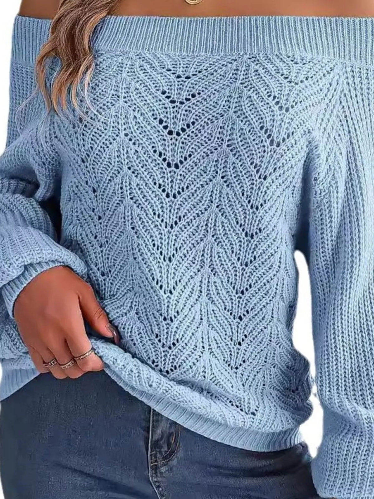 Openwork Off-Shoulder Sweater