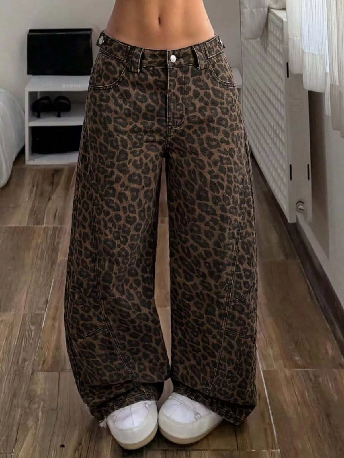 High-Waisted Leopard Wide-Leg Jeans