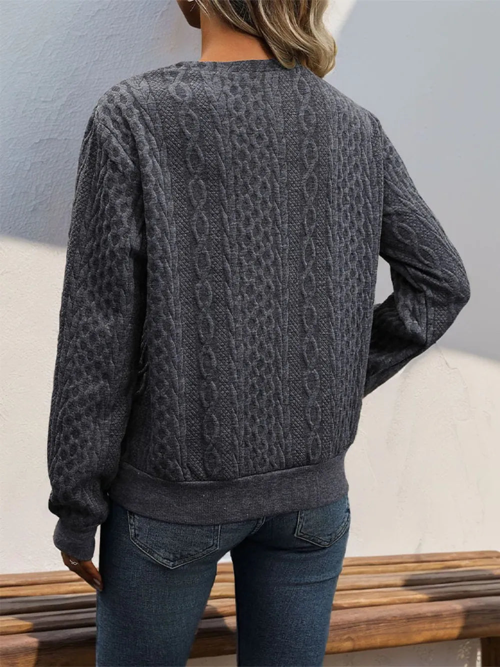Perfee Decorative Button Long Sleeve Sweatshirt - Lilixa.store