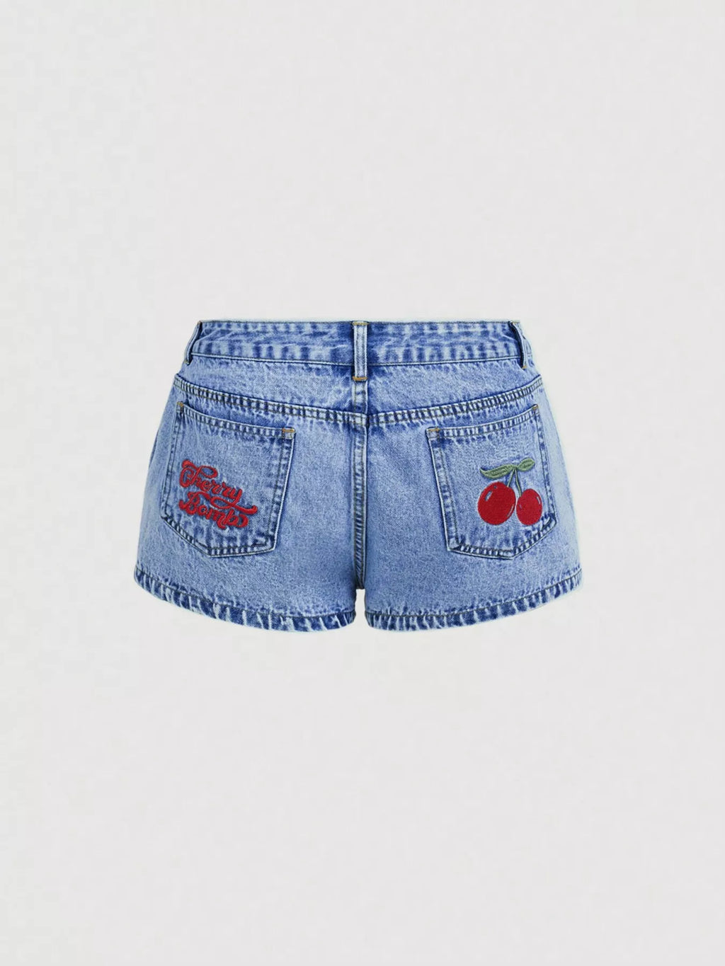 Cherry Embroidered Denim Shorts - Lilixa.store