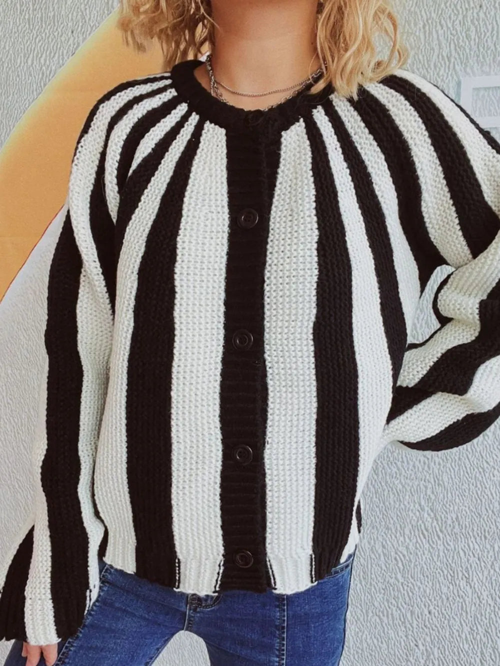 Contrast Stripes Button Down Long Sleeve Cardigan - Lilixa.store