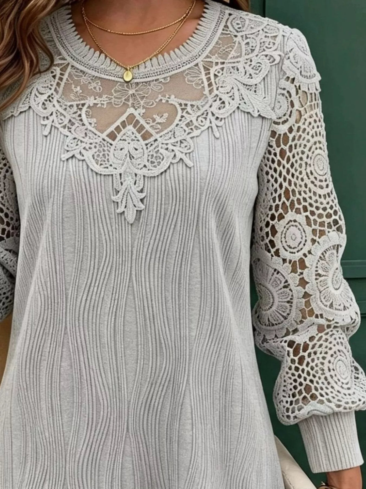 Lace Patchwork Long Sleeve Blouse - Lilixa.store