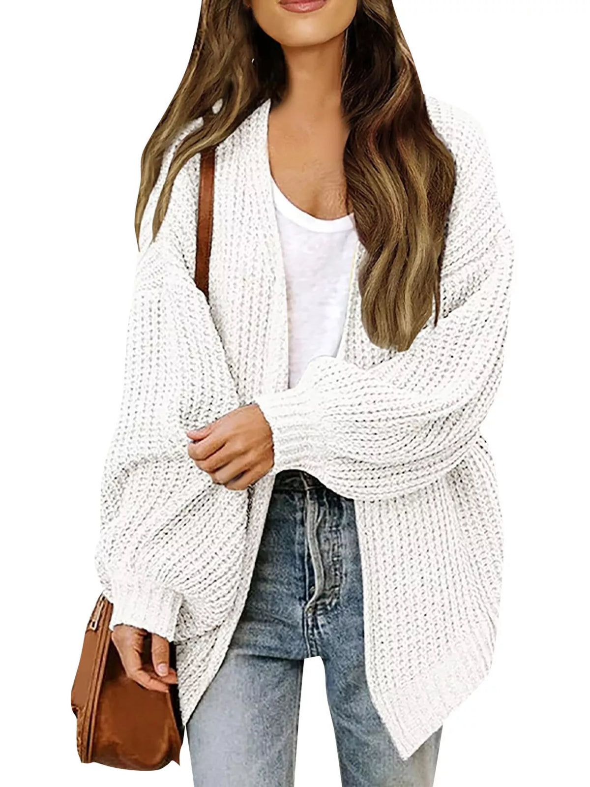 Open-Front Chunky Knit Cardigan - Lilixa.store